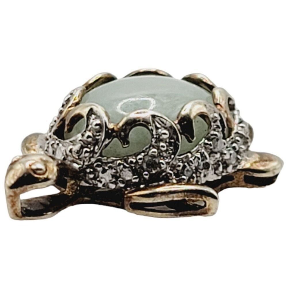 Sterling Silver 925 Vermeil Turtle Necklace Pendant Natural Jadeite and Diamonds - Picture 2 of 13